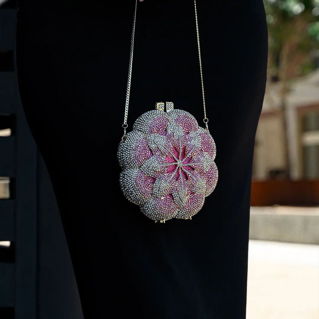 Rosabelle | Crystal Rose Evening Clutch – Floral Elegance