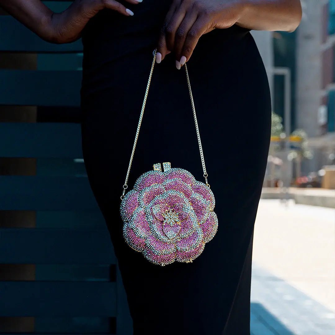 Rosabelle | Crystal Rose Evening Clutch – Floral Elegance