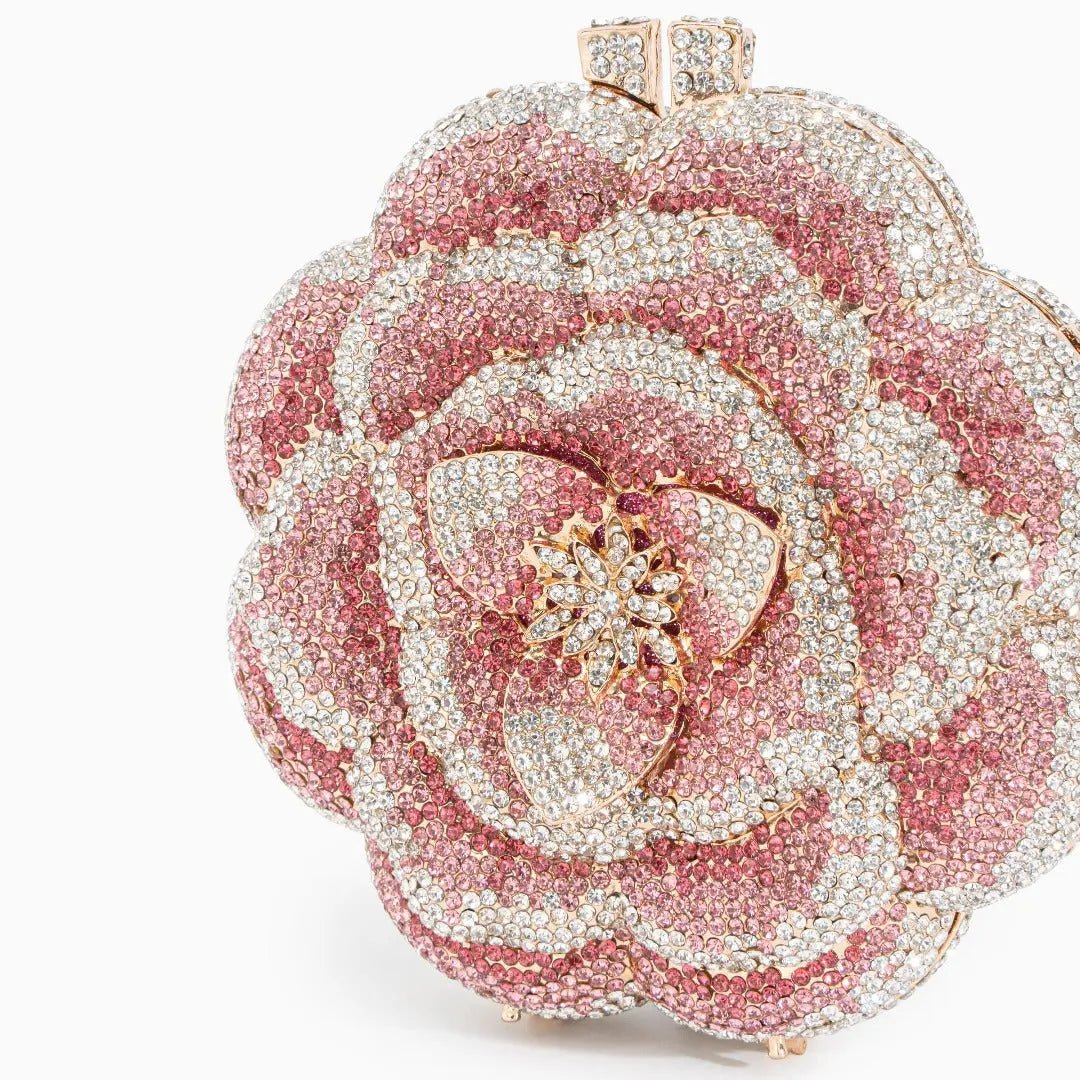 Rosabelle | Crystal Rose Evening Clutch – Floral Elegance