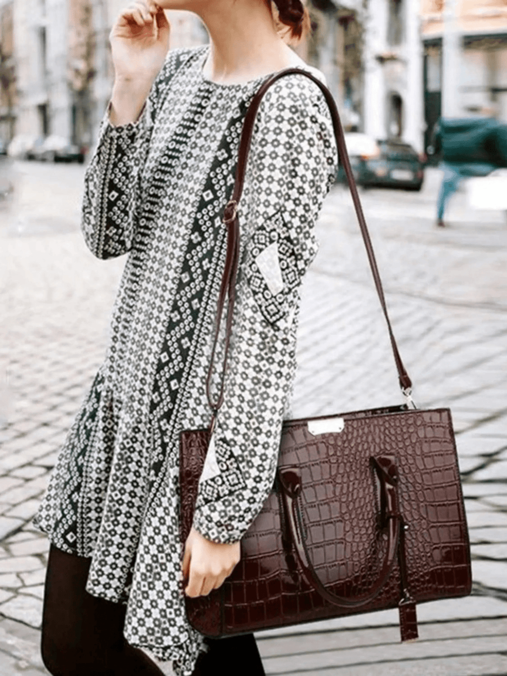 Viviana | Burgundy Croc-Embossed Leather Tote – Luxe & Statement-Making
