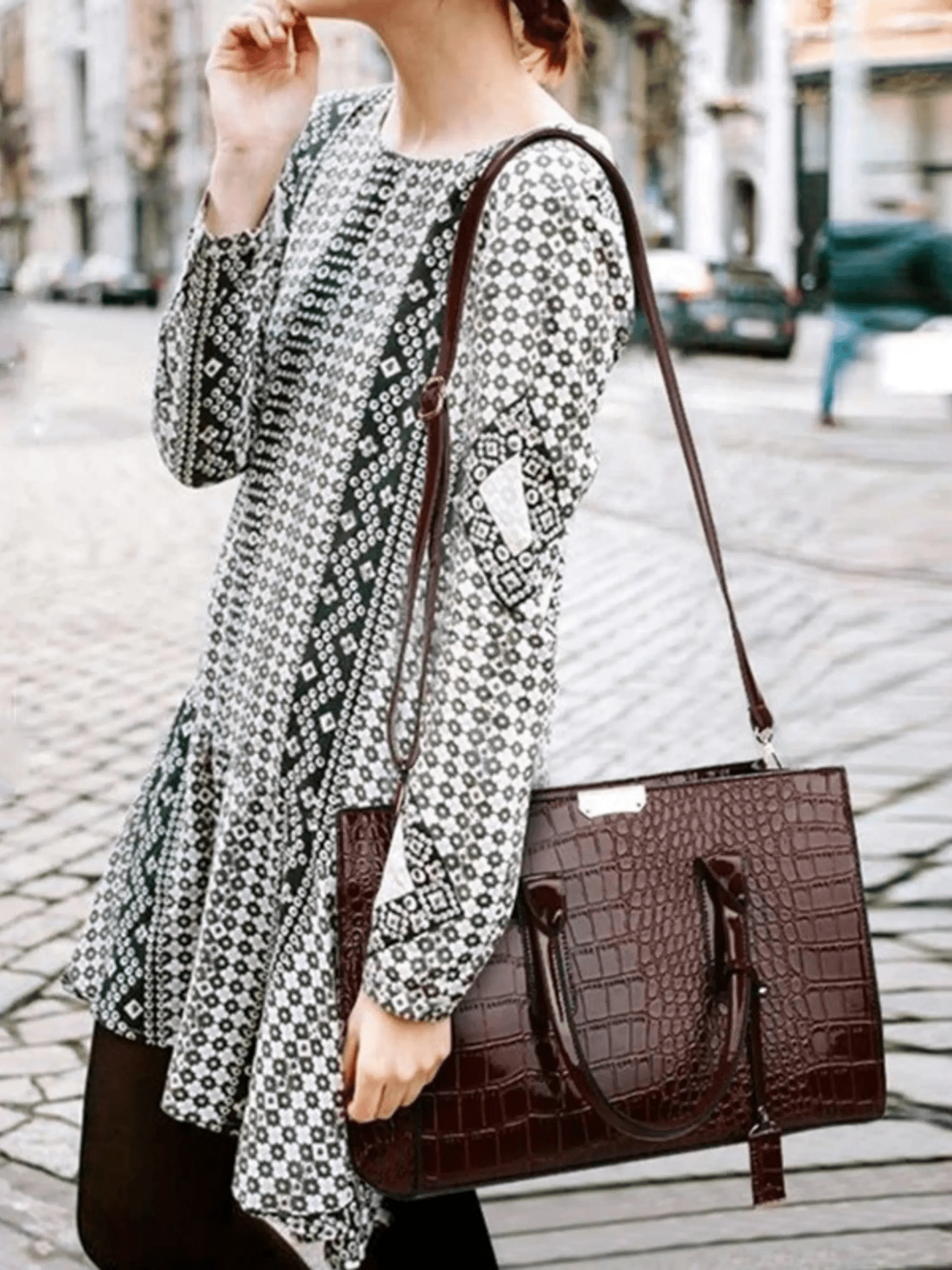 Viviana | Burgundy Croc-Embossed Leather Tote – Luxe & Statement-Making