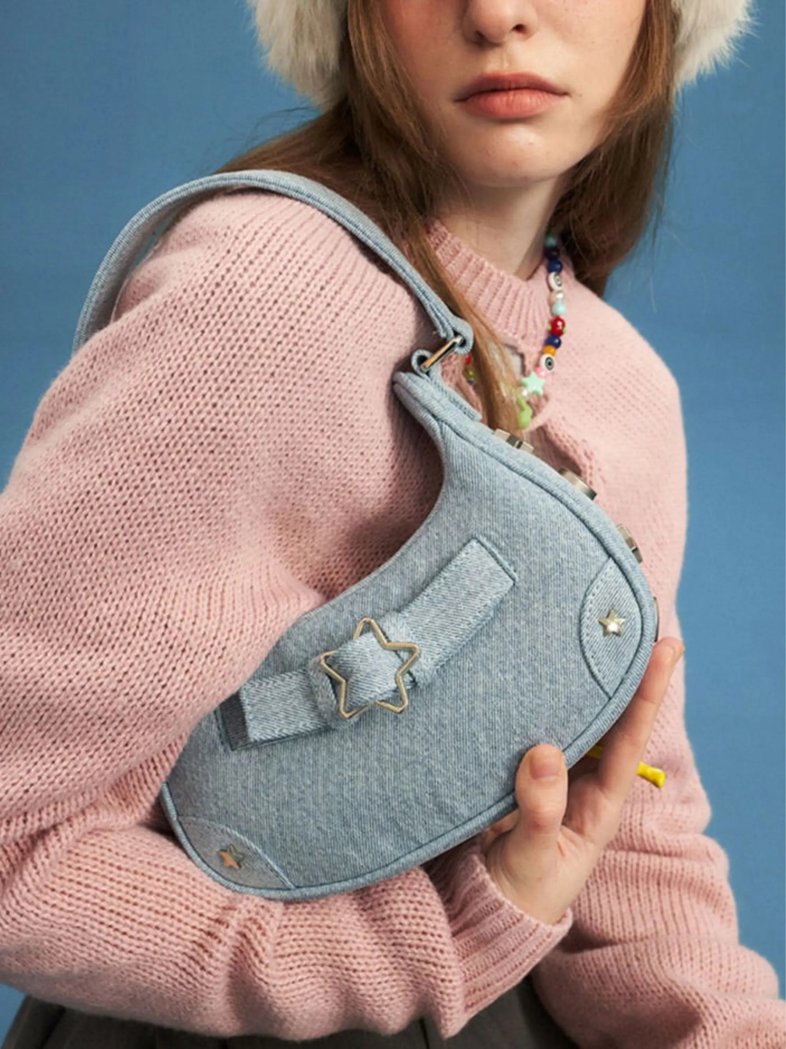 Sylvienne | Luxe White Star-Embellished Shoulder Bag – Playful & Chic