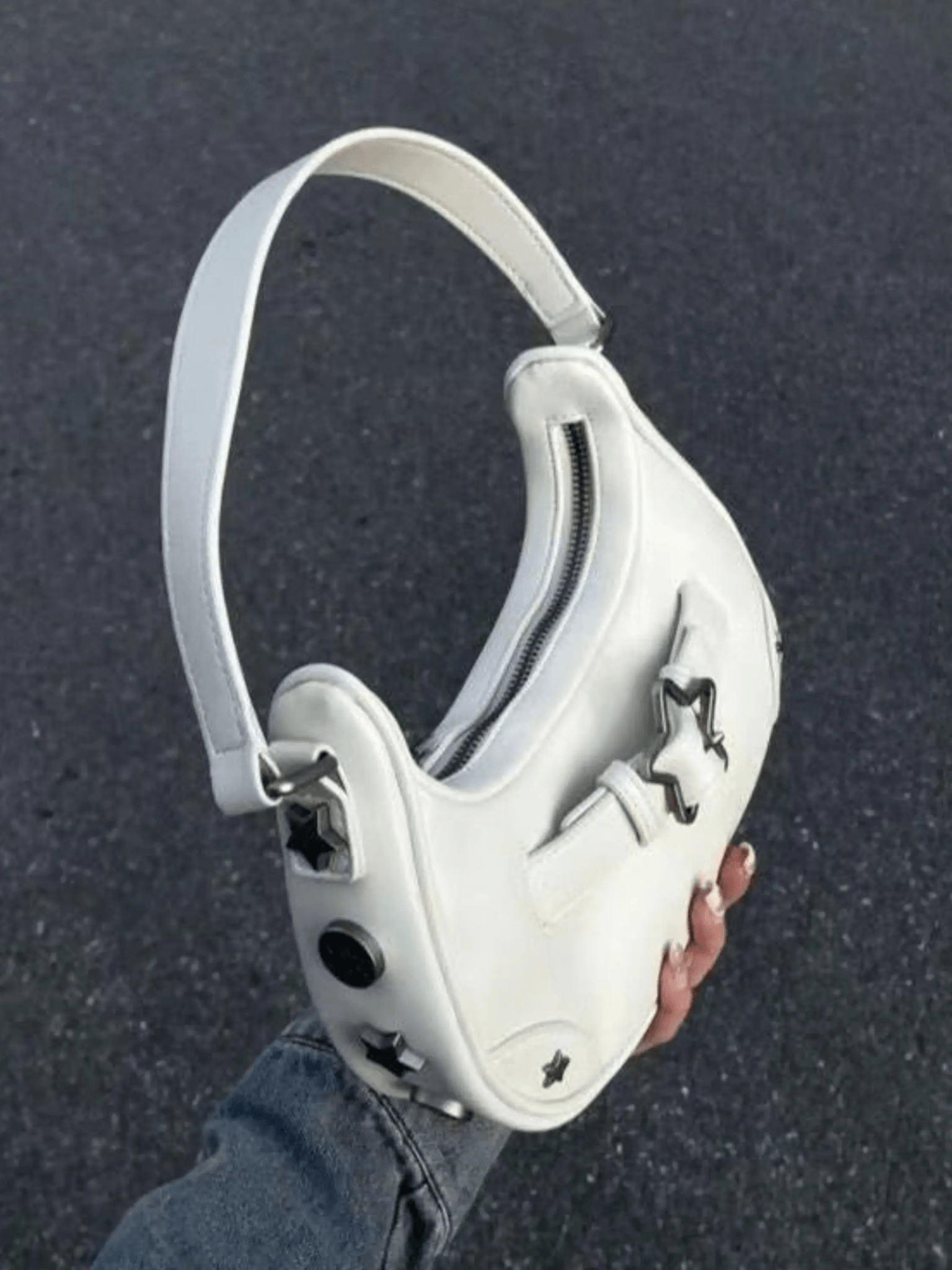 Sylvienne | Luxe White Star-Embellished Shoulder Bag – Playful & Chic