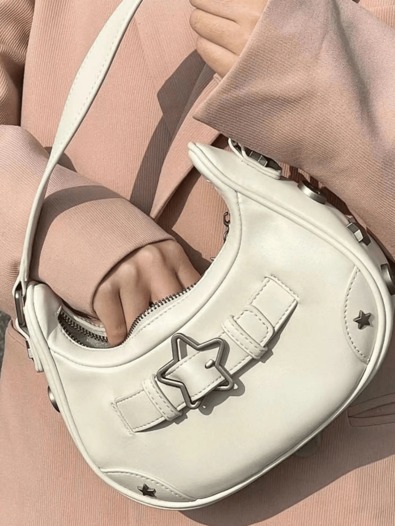 Sylvienne | Luxe White Star-Embellished Shoulder Bag – Playful & Chic
