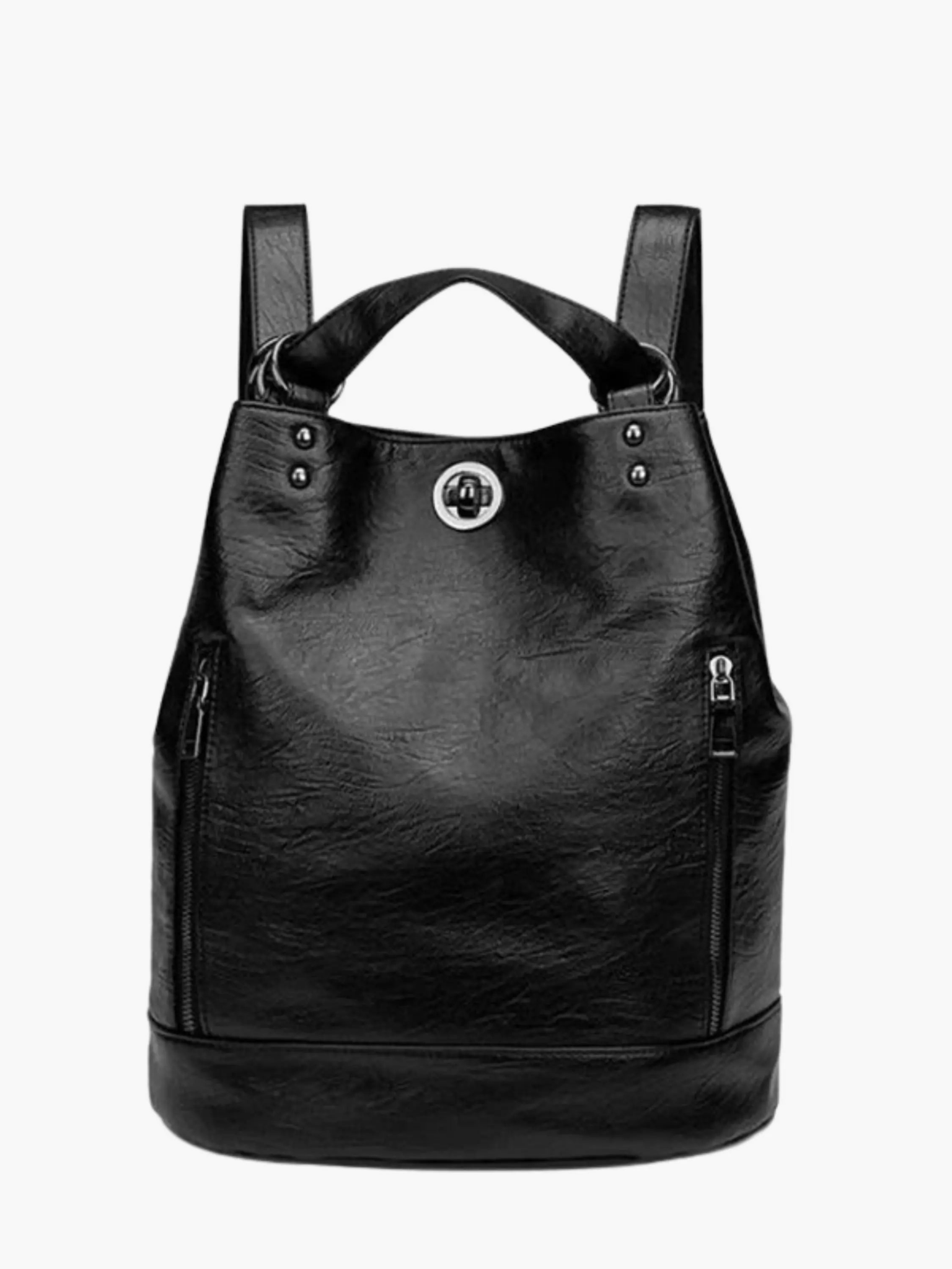 Marzena | Black Convertible Leather Backpack – Sleek Versatility