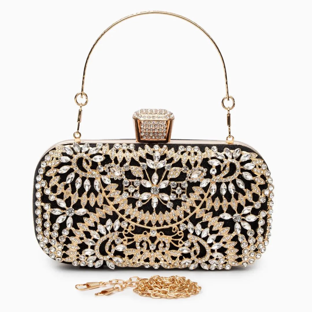 Anastasia | Gold Crystal Embellished Evening Handbag – Royal Elegance