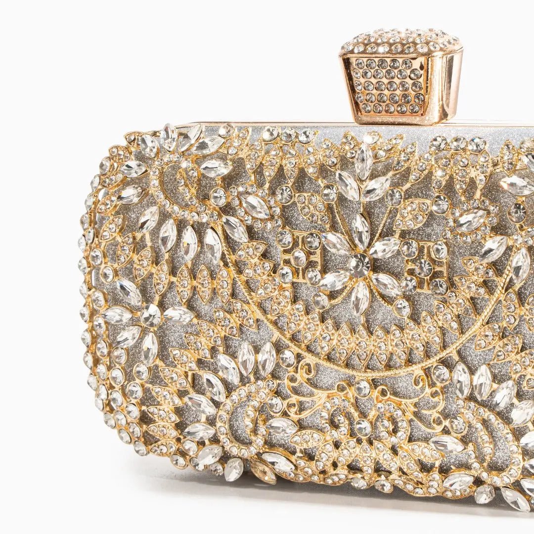 Anastasia | Gold Crystal Embellished Evening Handbag – Royal Elegance