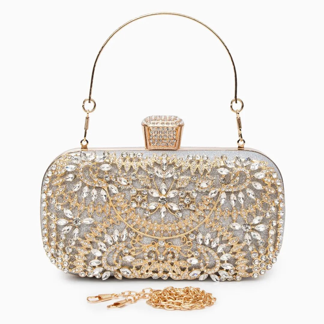 Anastasia | Gold Crystal Embellished Evening Handbag – Royal Elegance