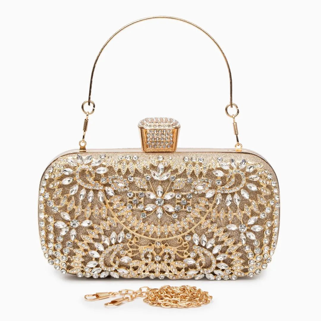 Anastasia | Gold Crystal Embellished Evening Handbag – Royal Elegance