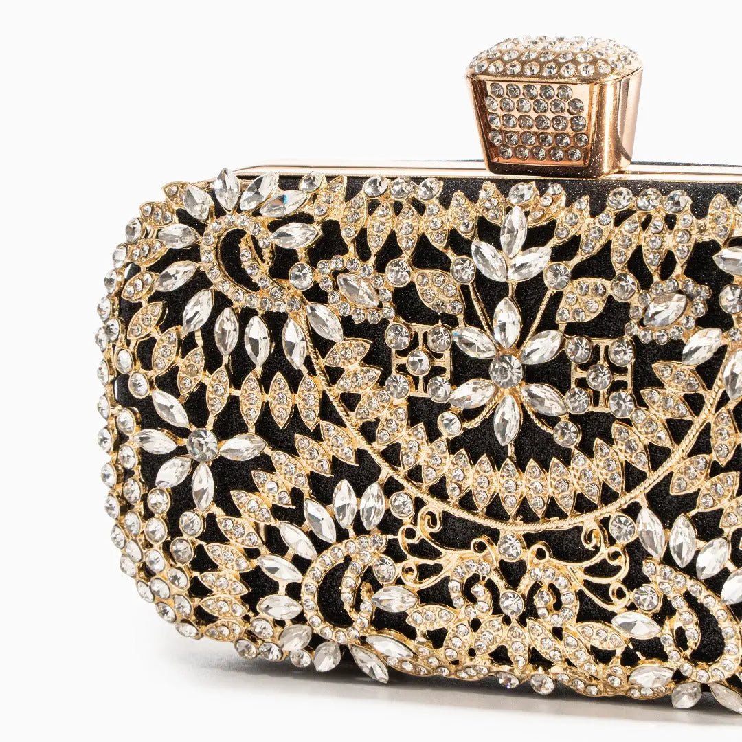 Anastasia | Gold Crystal Embellished Evening Handbag – Royal Elegance