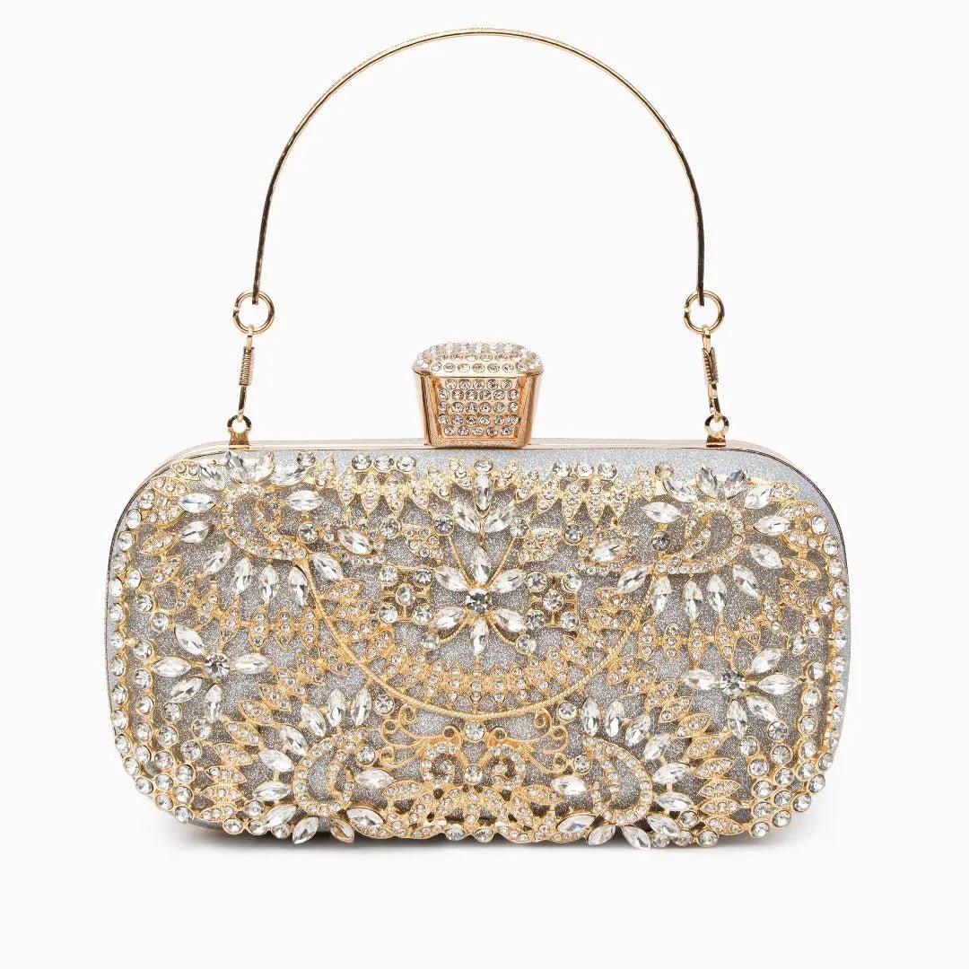 Anastasia | Gold Crystal Embellished Evening Handbag – Royal Elegance