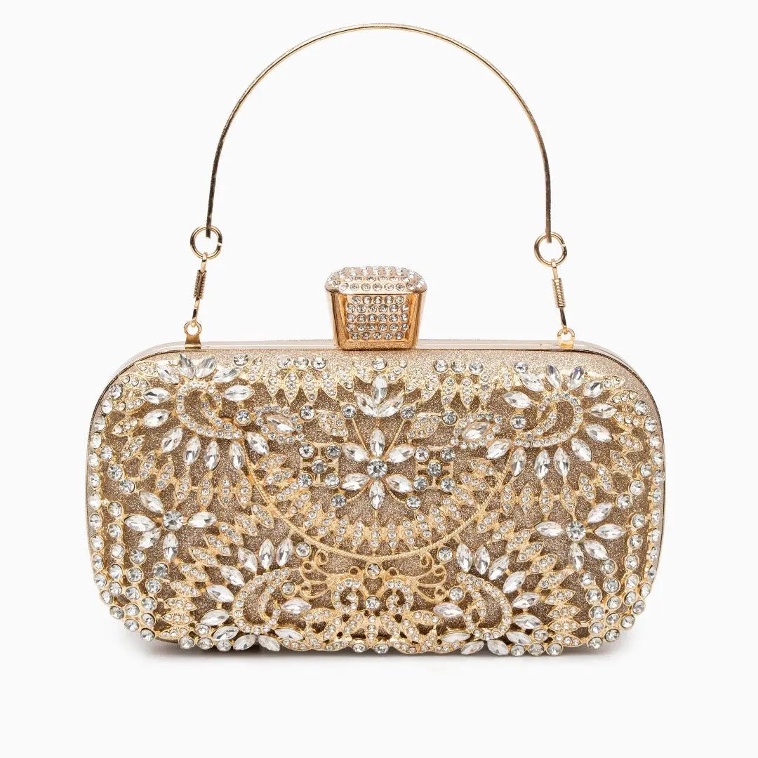 Anastasia | Gold Crystal Embellished Evening Handbag – Royal Elegance