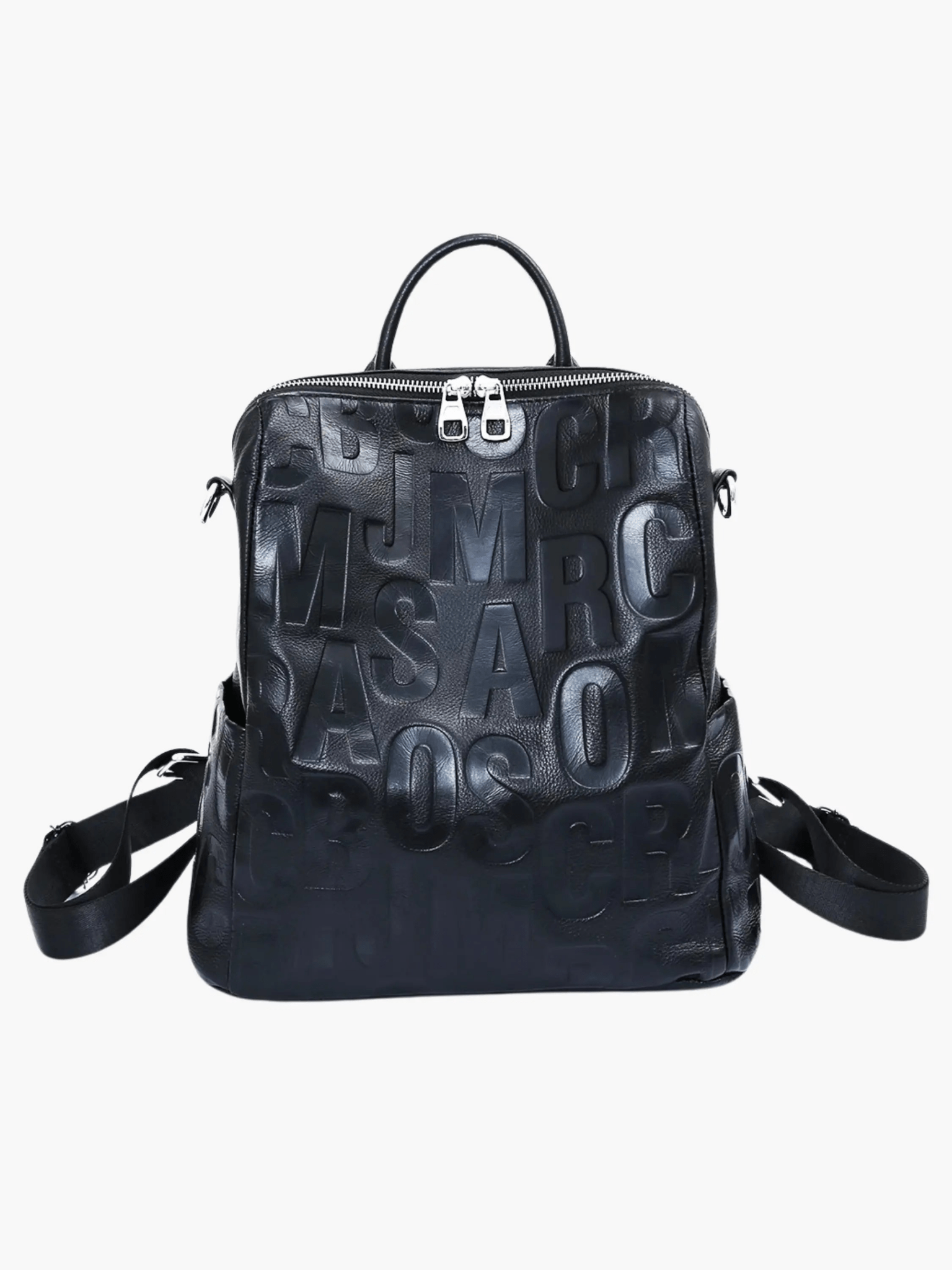 Sylvaya | Embossed Black Leather Backpack – Bold & Urban