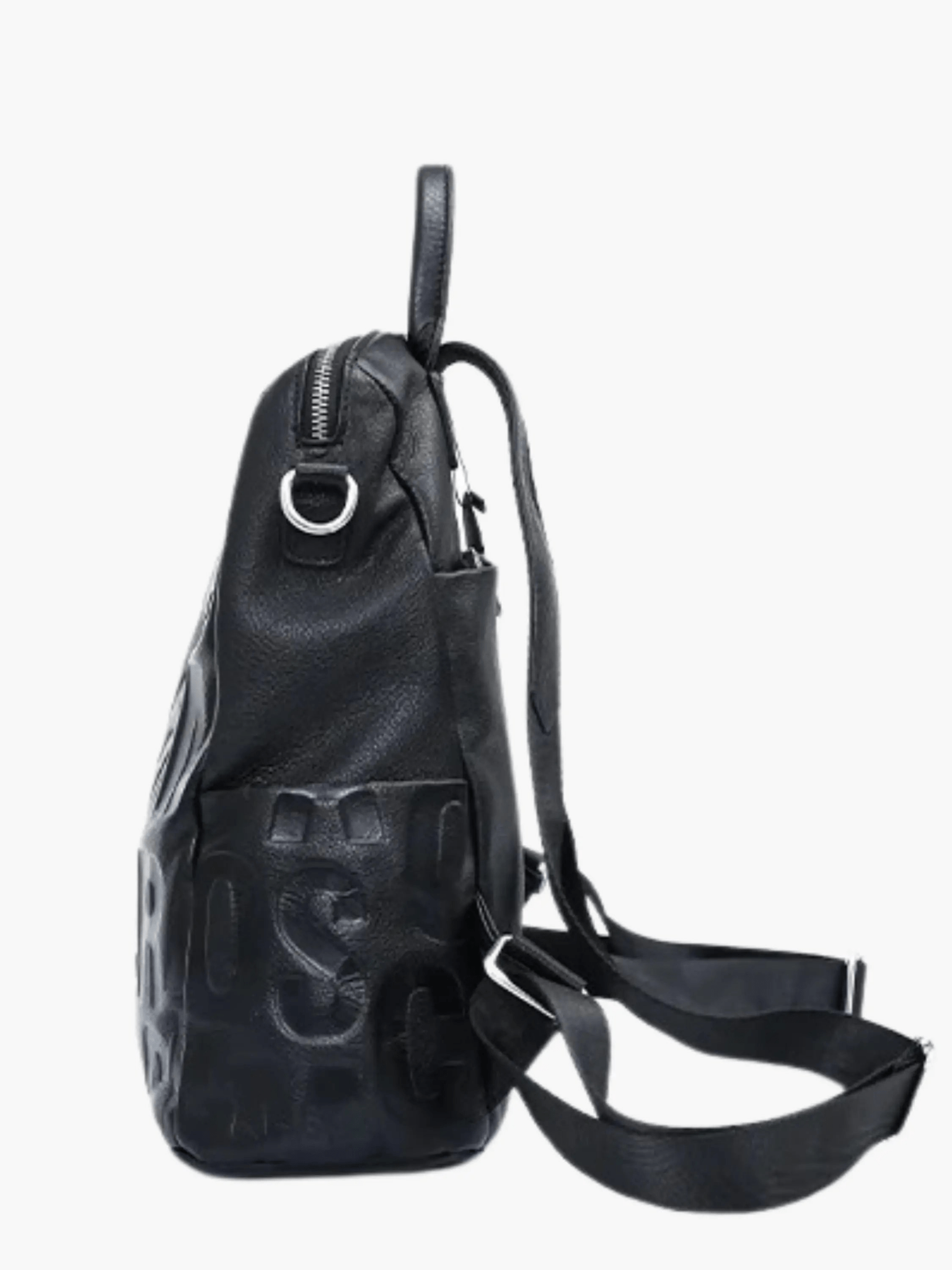 Sylvaya | Embossed Black Leather Backpack – Bold & Urban