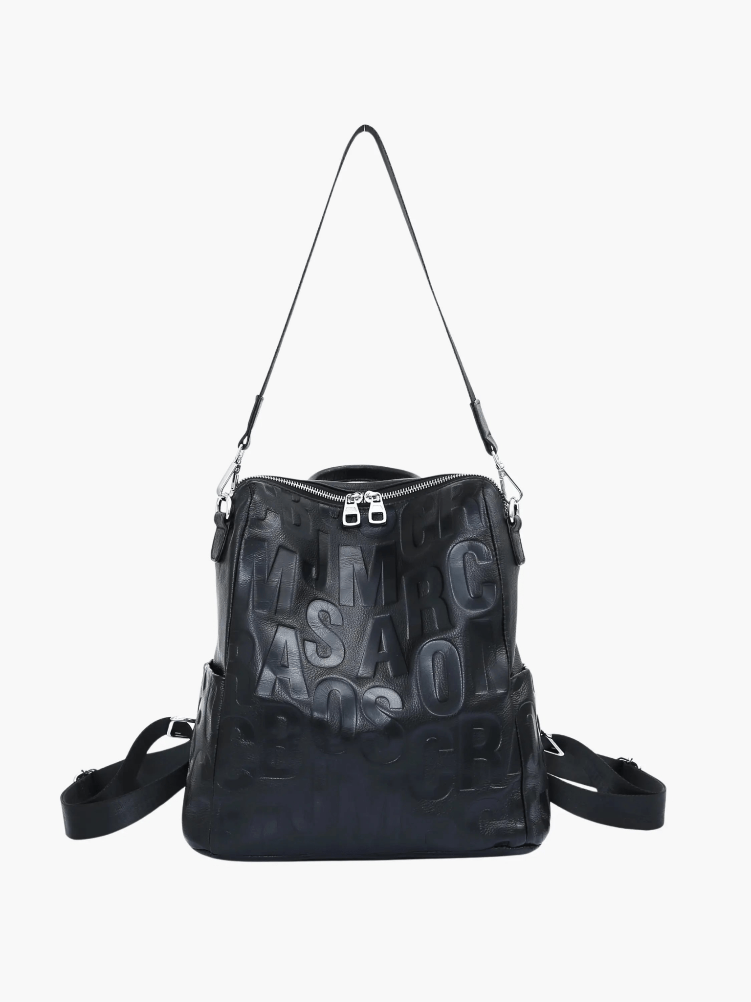 Sylvaya | Embossed Black Leather Backpack – Bold & Urban