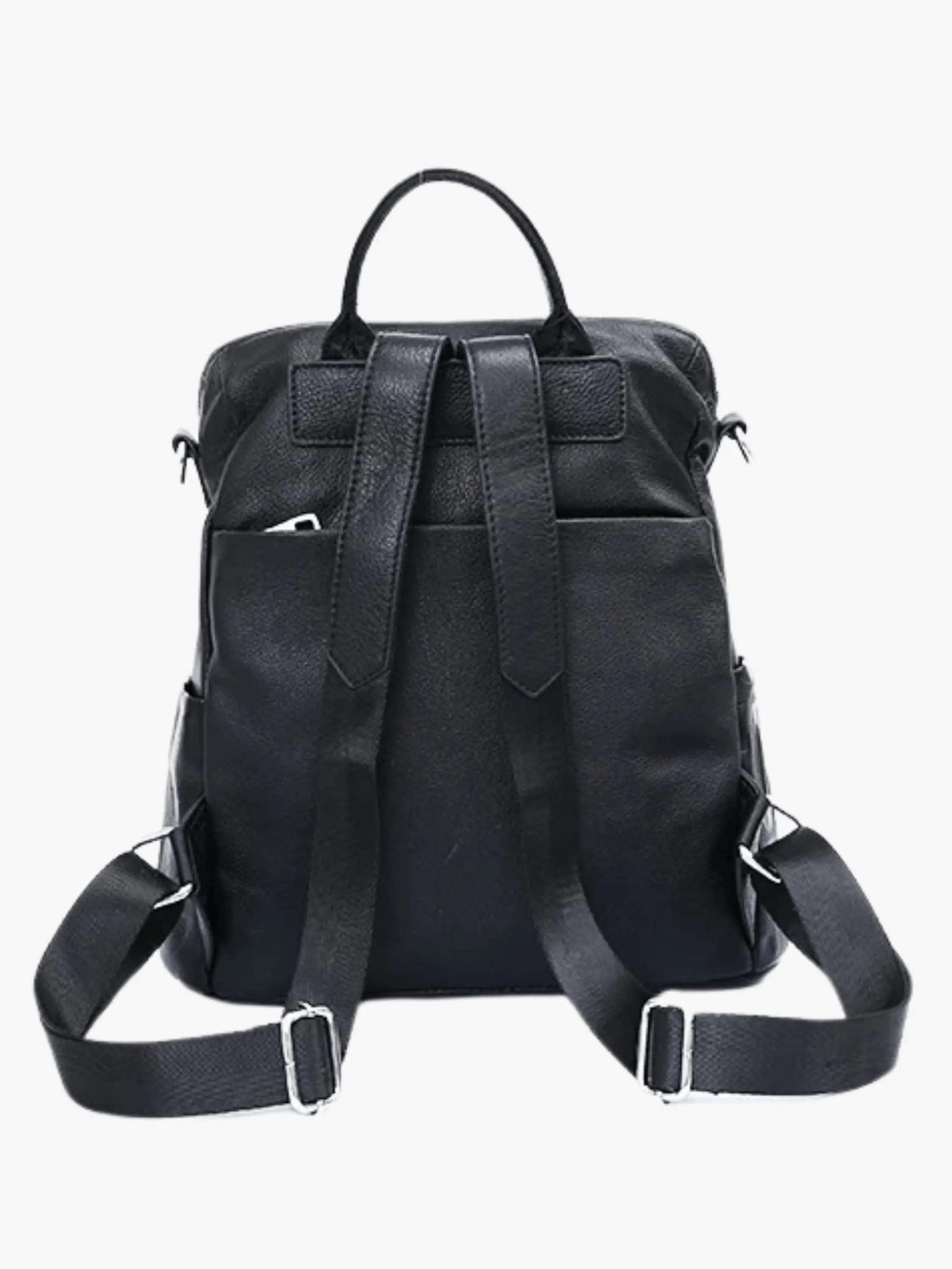 Sylvaya | Embossed Black Leather Backpack – Bold & Urban
