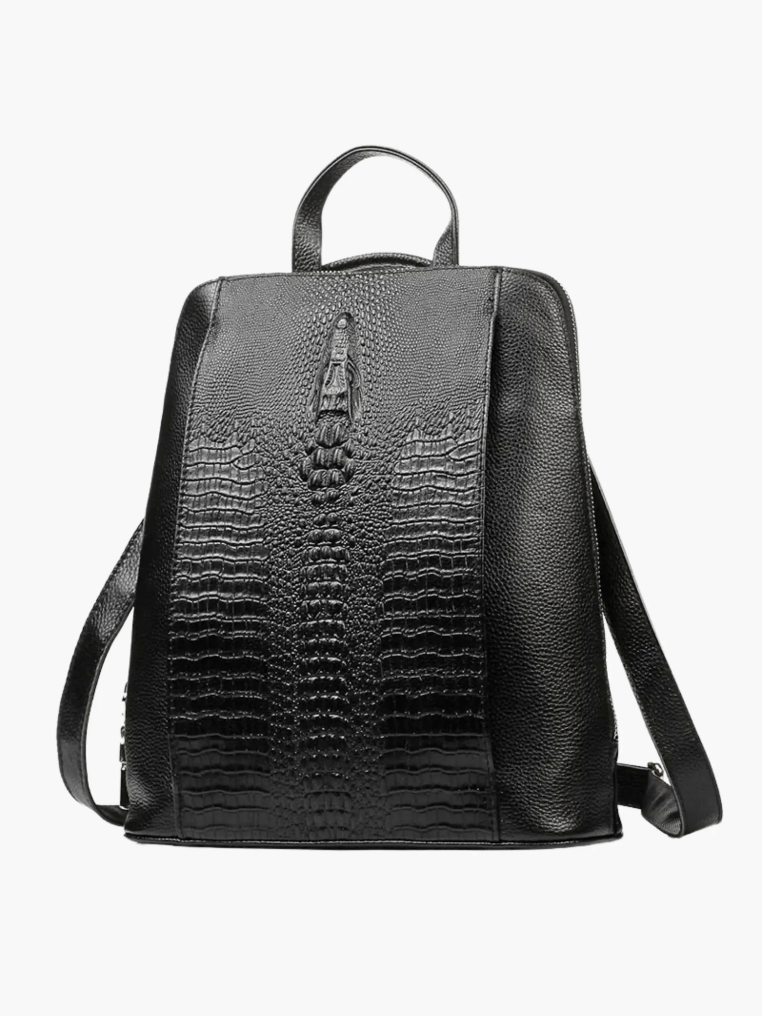 Zephira | Black Croc-Embossed Leather Backpack – Bold & Sophisticated