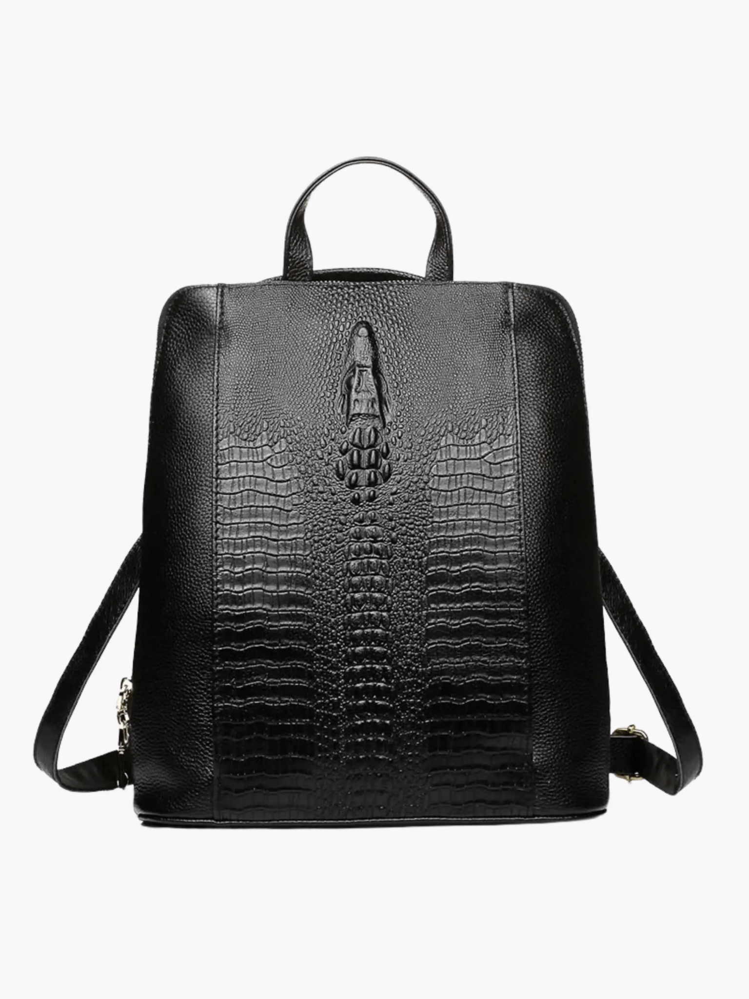 Zephira | Black Croc-Embossed Leather Backpack – Bold & Sophisticated
