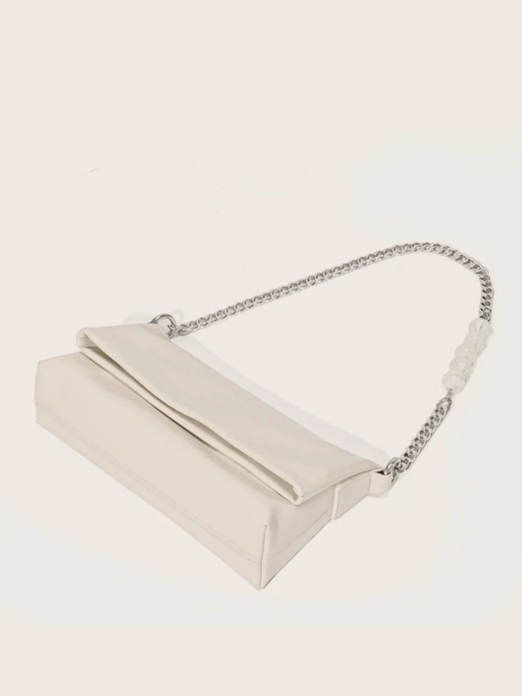 Xelara | Pearl & Chain Accent Foldover Shoulder Bag – Minimalist Elegance