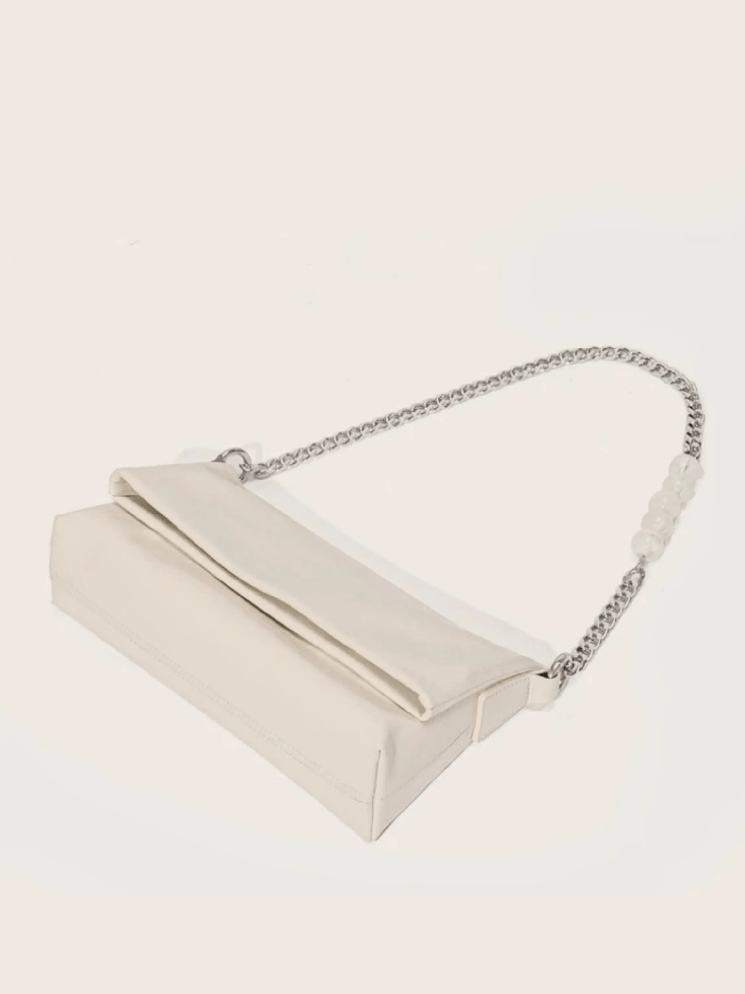 Xelara | Pearl & Chain Accent Foldover Shoulder Bag – Minimalist Elegance