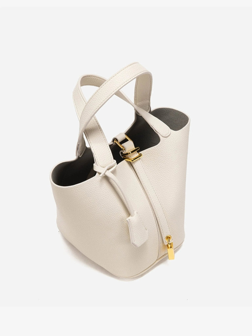 Elaris | Luxe Taupe Leather Bucket Bag – Timeless & Elegant