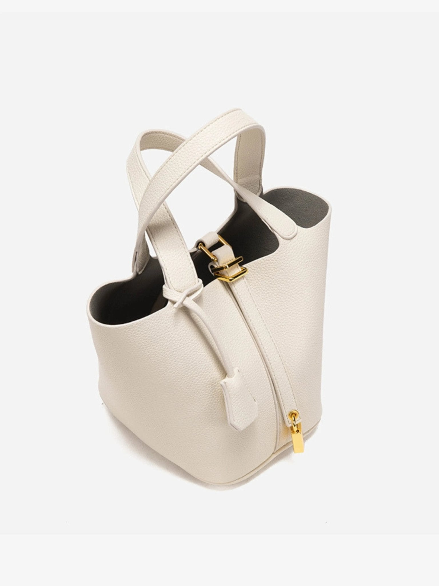 Elaris | Luxe Taupe Leather Bucket Bag – Timeless & Elegant