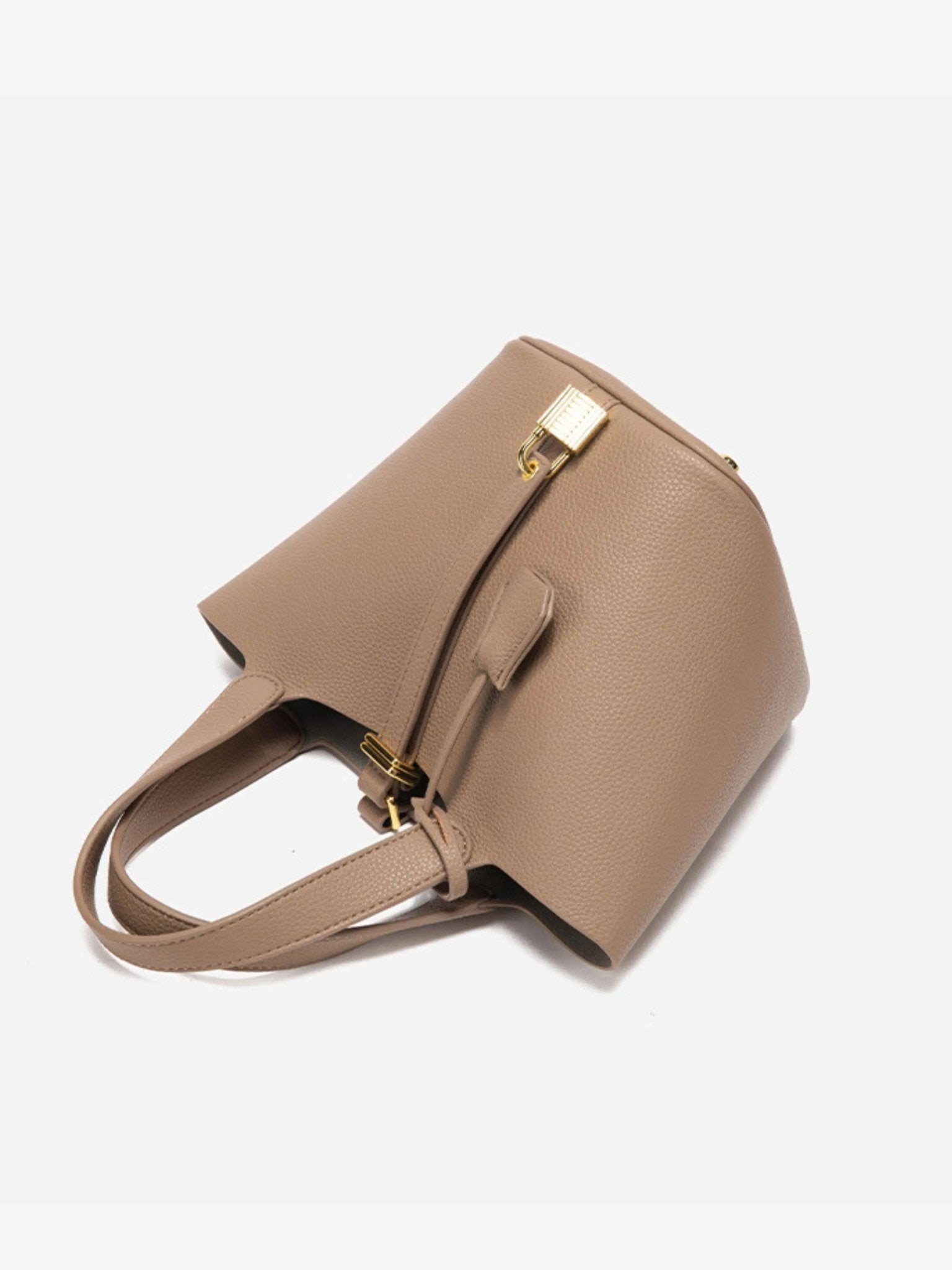 Elaris | Luxe Taupe Leather Bucket Bag – Timeless & Elegant