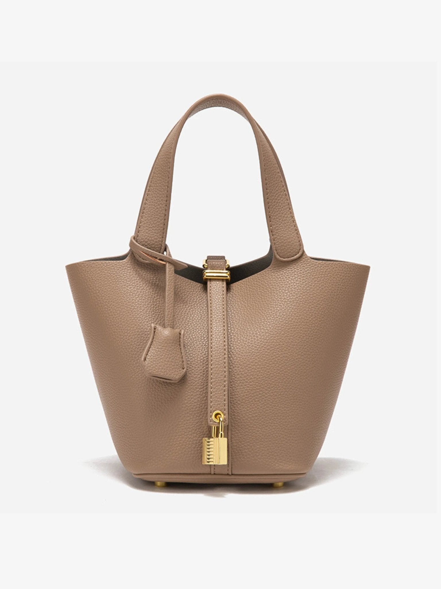 Elaris | Luxe Taupe Leather Bucket Bag – Timeless & Elegant