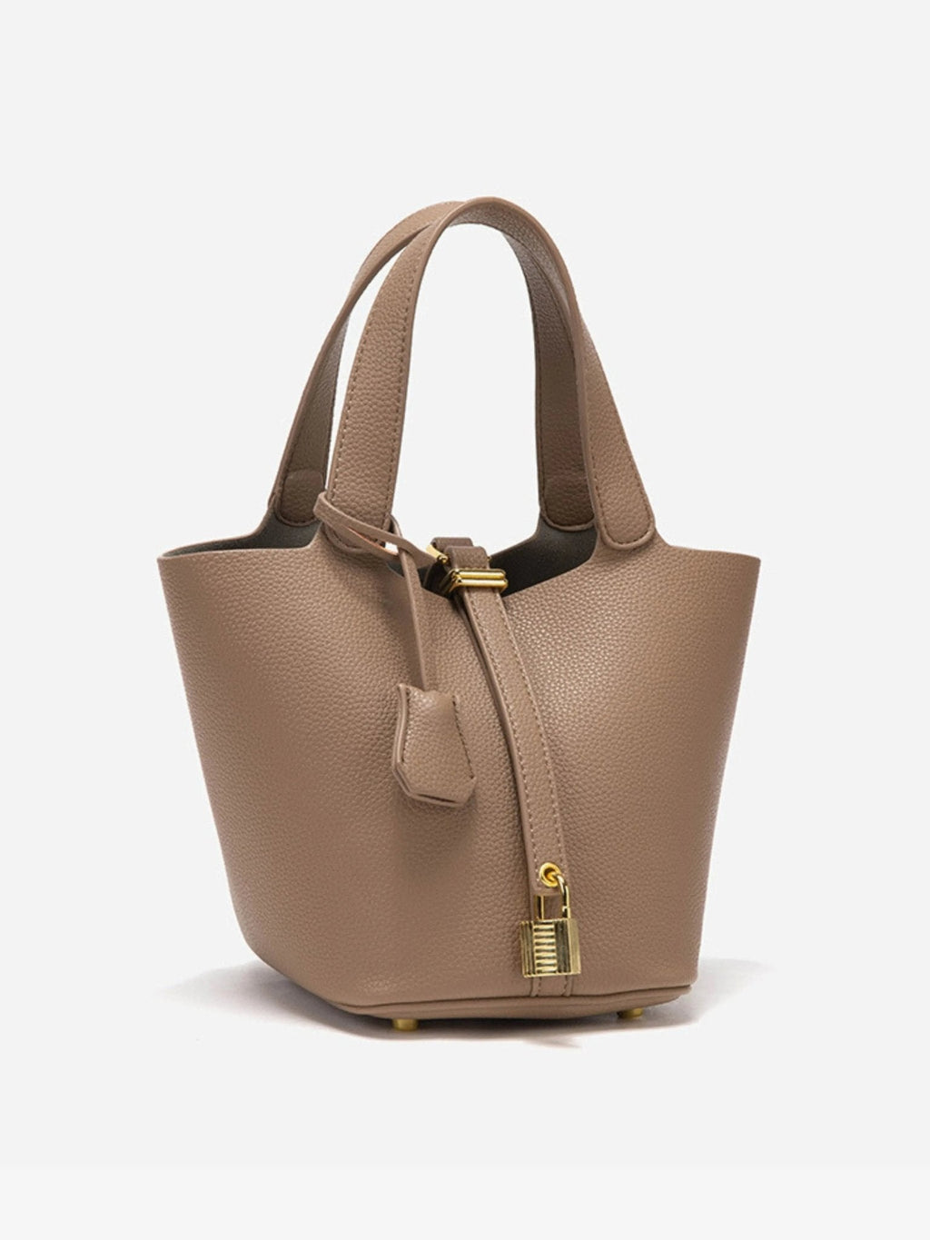 Elaris | Luxe Taupe Leather Bucket Bag – Timeless & Elegant
