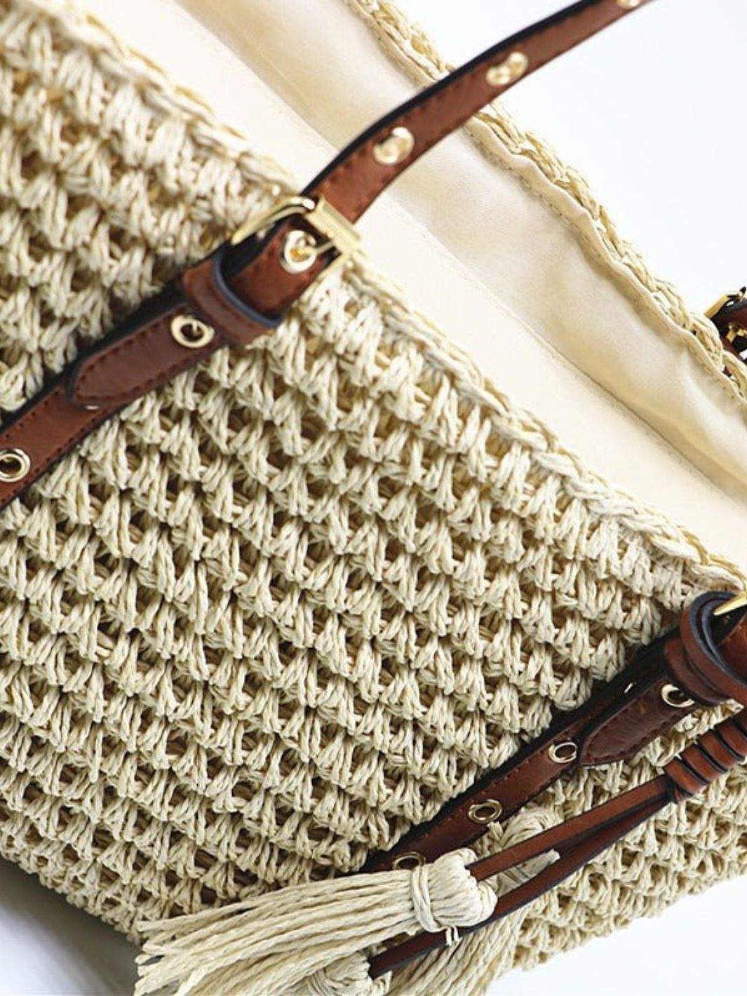 Woven Basket Tote Bag with Tassels – Grommet Strap Shoulder Bag