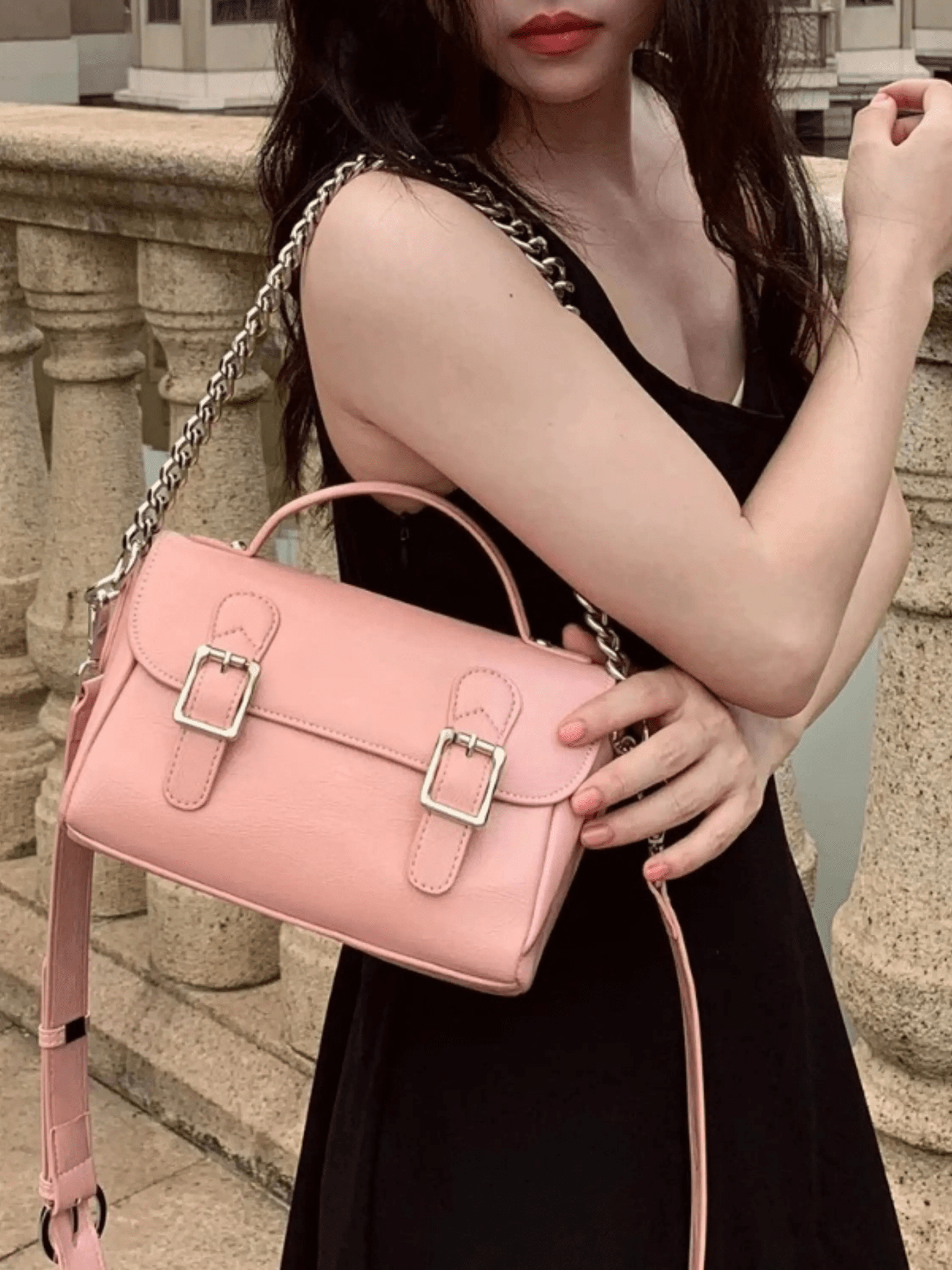 Amelie | Blush Pink Buckle Crossbody Bag – Vintage Charm
