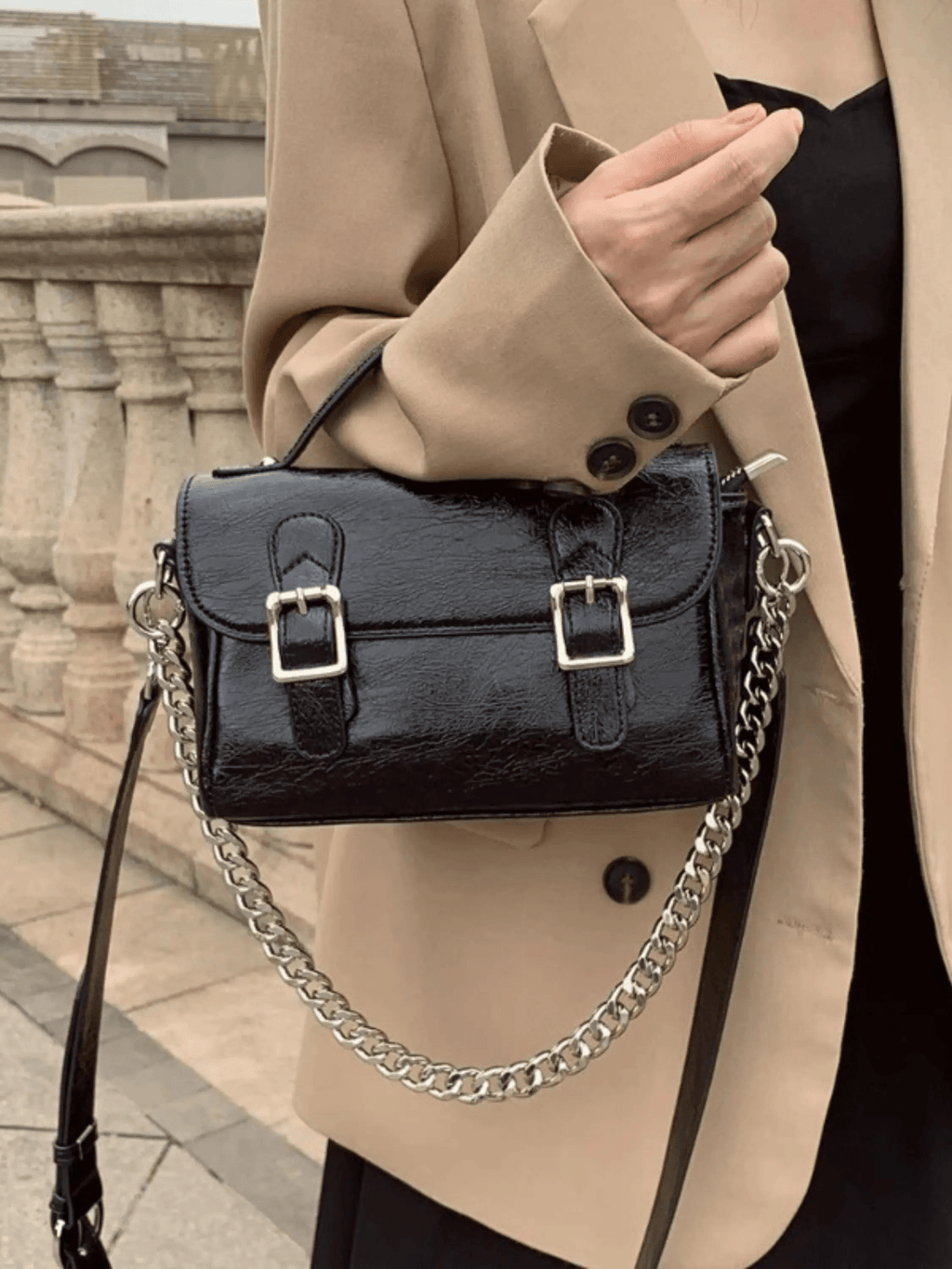 Amelie | Blush Pink Buckle Crossbody Bag – Vintage Charm