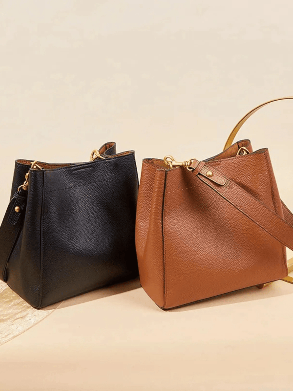 Camille | Luxe Brown Leather Bucket Bag – Classic & Versatile