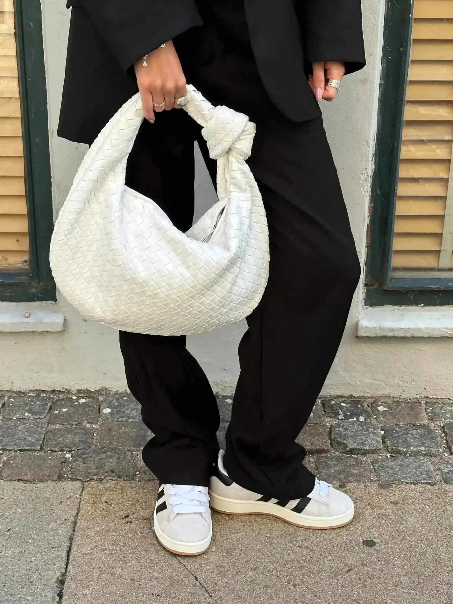 Xavelle | Luxe Black Woven Knot Handle Bag – Timeless & Chic