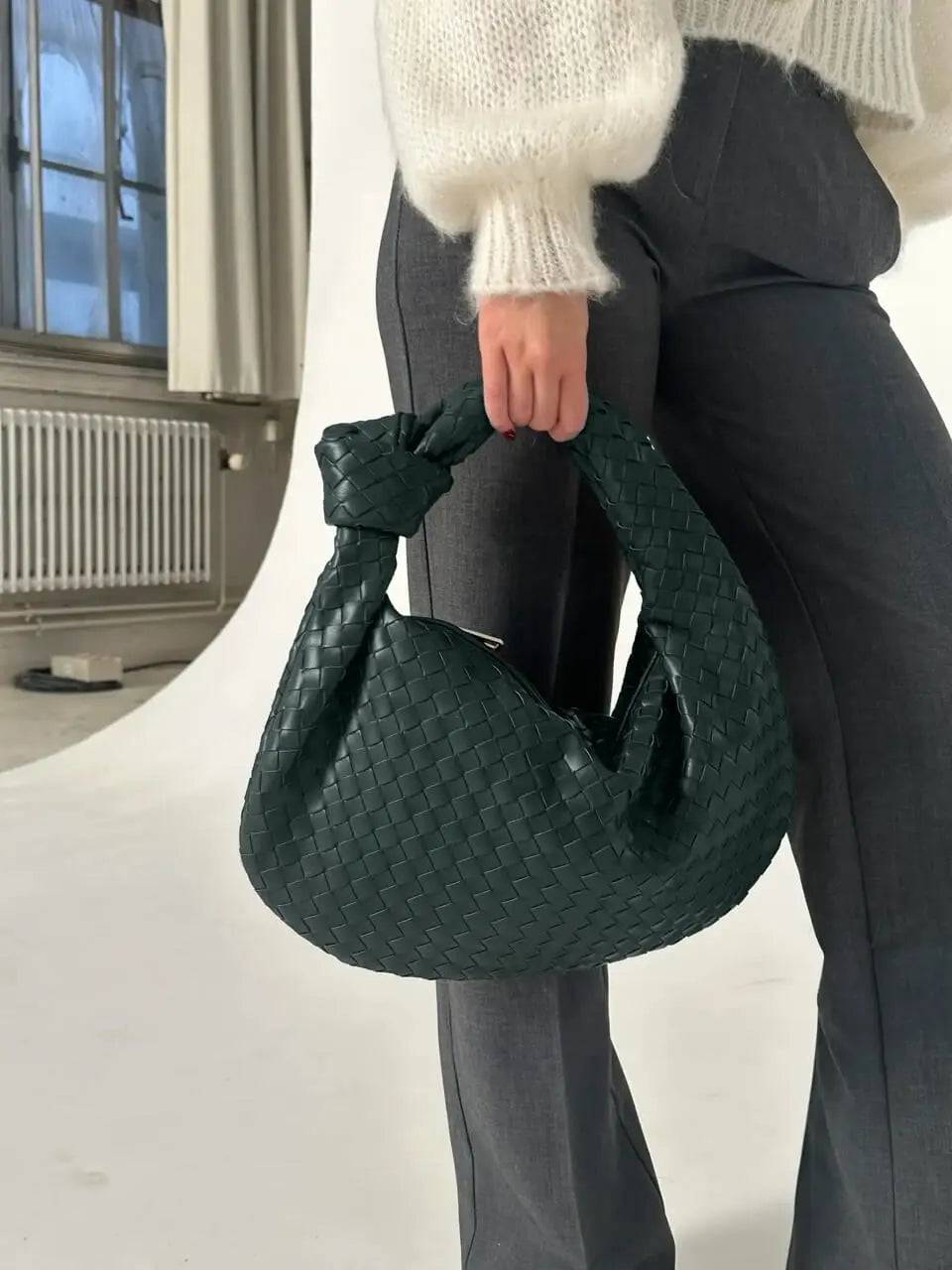 Xavelle | Luxe Black Woven Knot Handle Bag – Timeless & Chic