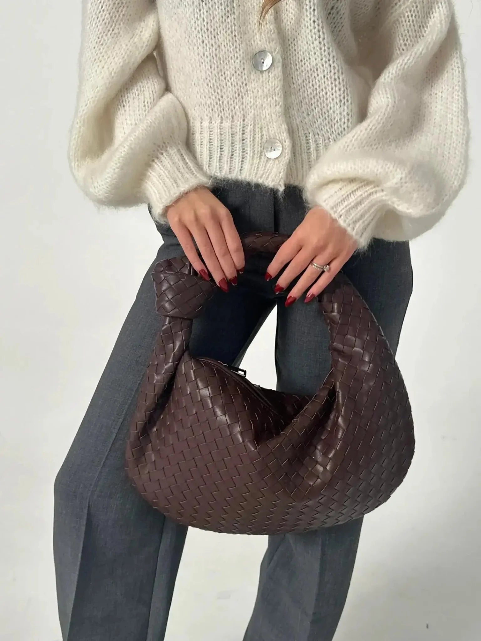 Xavelle | Luxe Black Woven Knot Handle Bag – Timeless & Chic