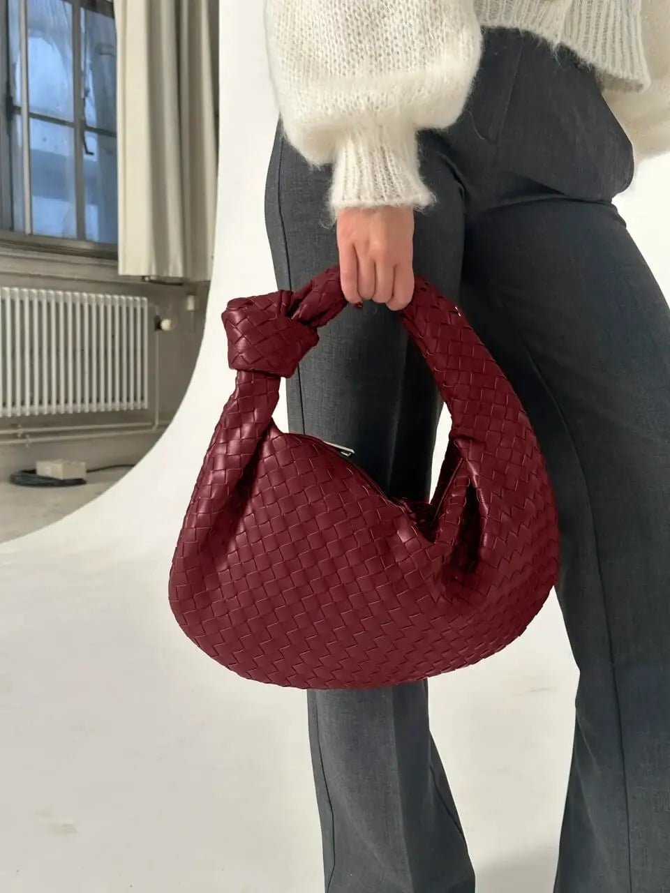 Xavelle | Luxe Black Woven Knot Handle Bag – Timeless & Chic