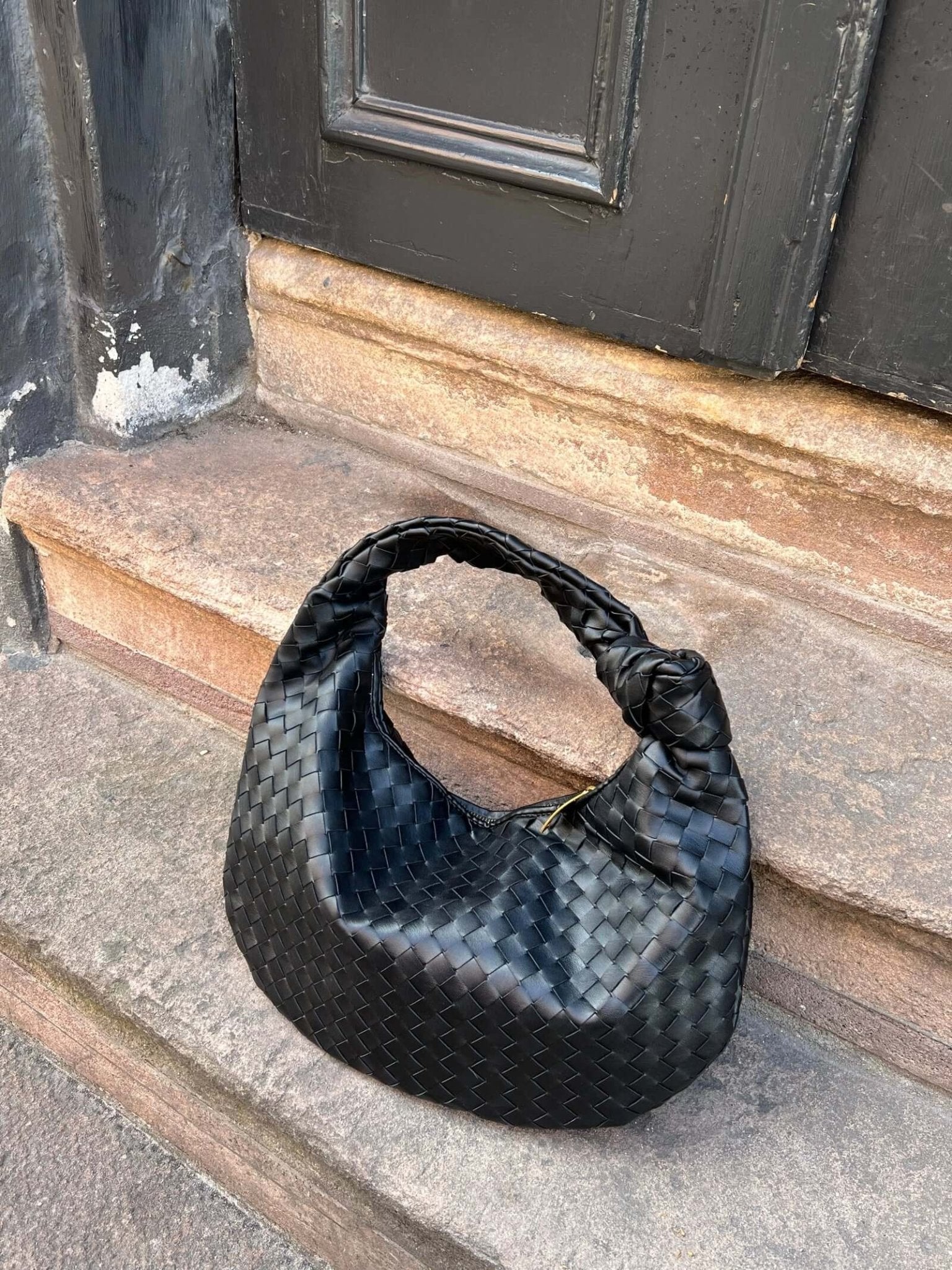Xavelle | Luxe Black Woven Knot Handle Bag – Timeless & Chic
