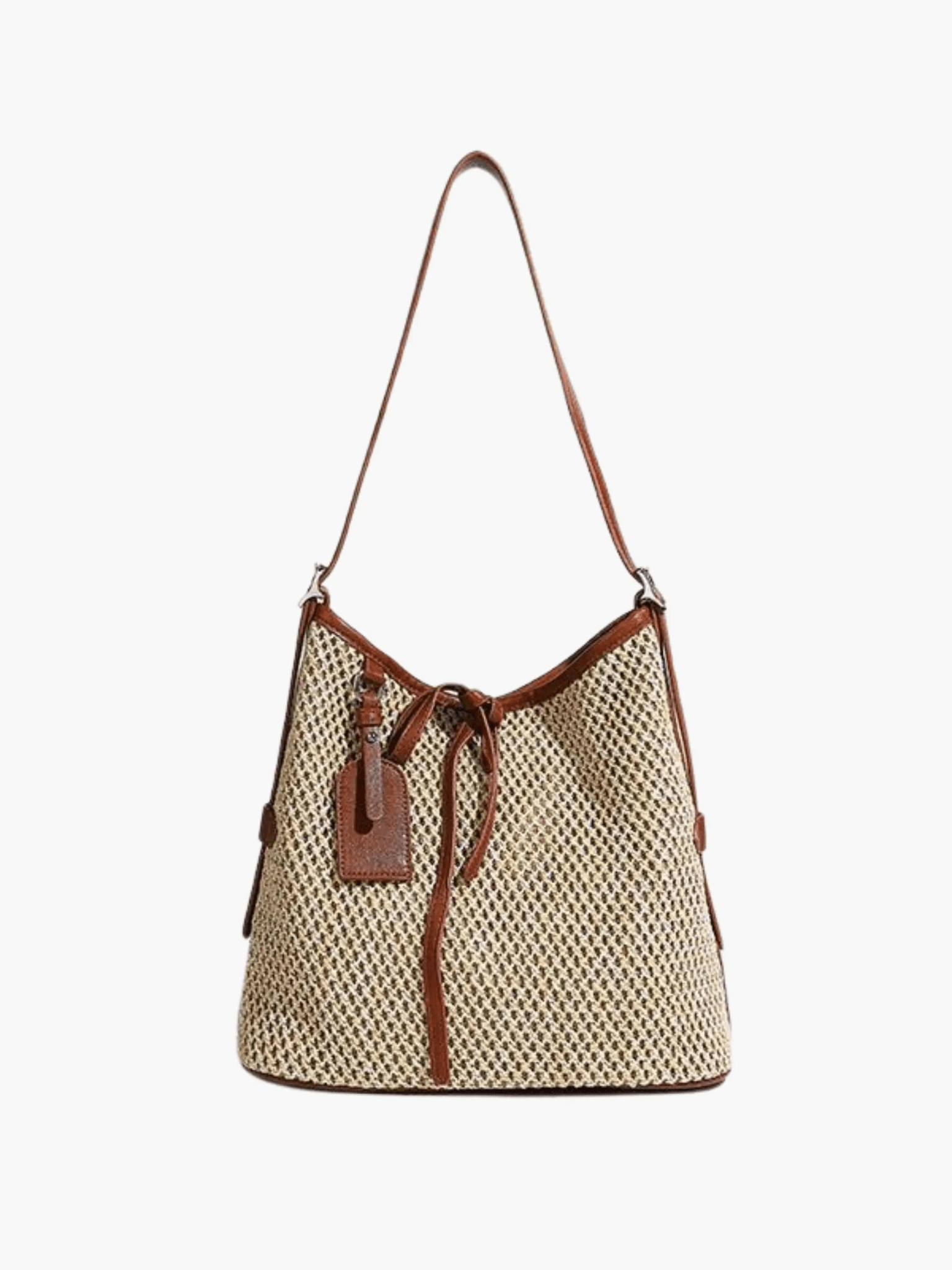Ismoria | Woven Straw & Leather Bucket Bag – Chic & Versatile