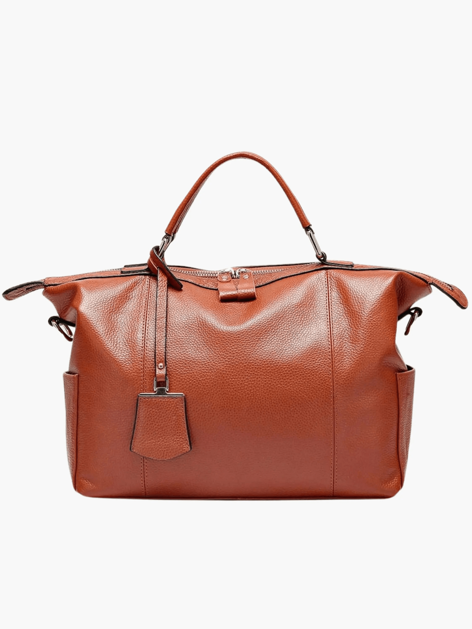 Madeline | Brown Leather Weekender Tote – Chic & Spacious