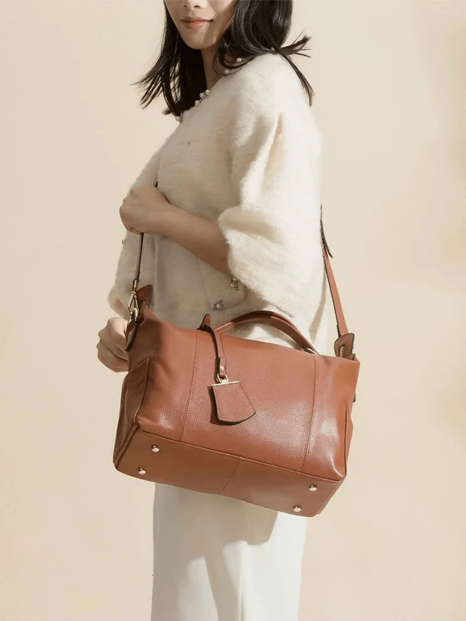 Madeline | Brown Leather Weekender Tote – Chic & Spacious