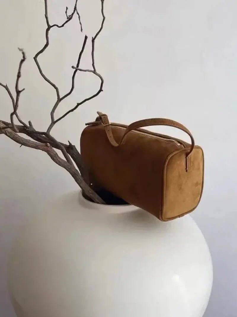 Ruby Suede Shoulder Bag, Compact Minimalist Evening Handbag