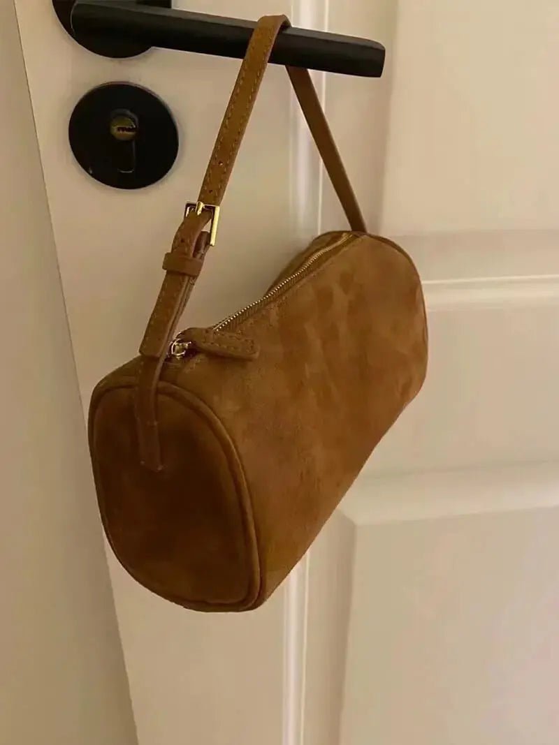 Ruby Suede Shoulder Bag, Compact Minimalist Evening Handbag
