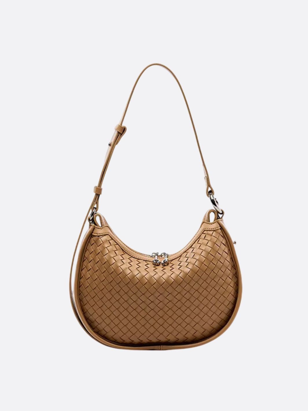 Arden Woven Crescent Bag – Genuine Leather Shoulder Bag