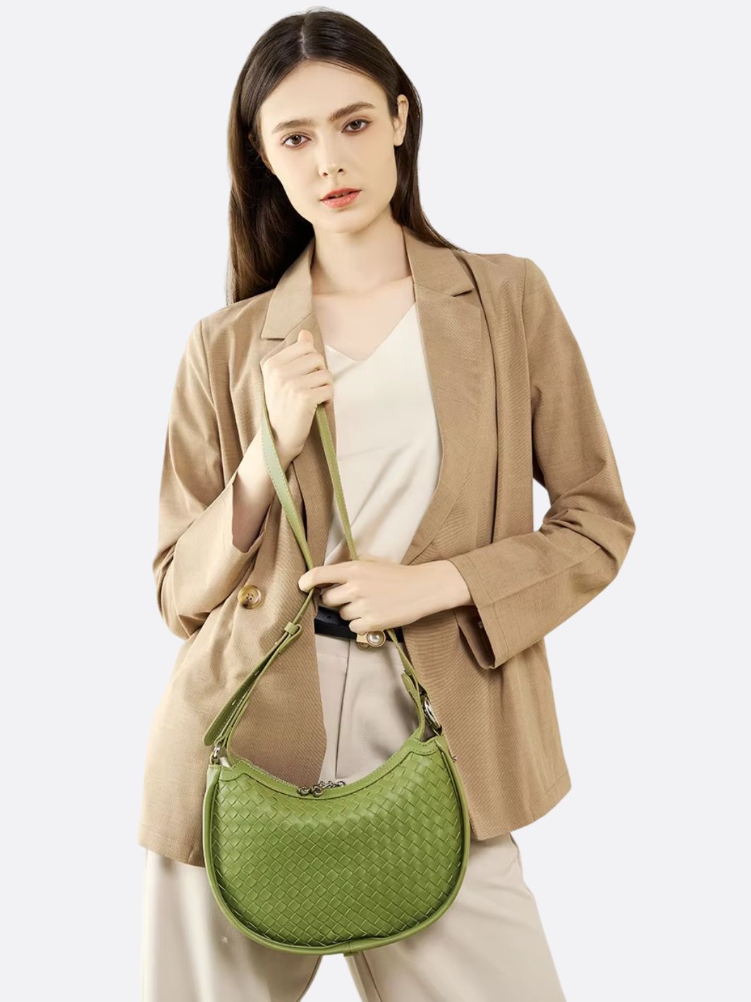 Arden Woven Crescent Bag – Genuine Leather Shoulder Bag