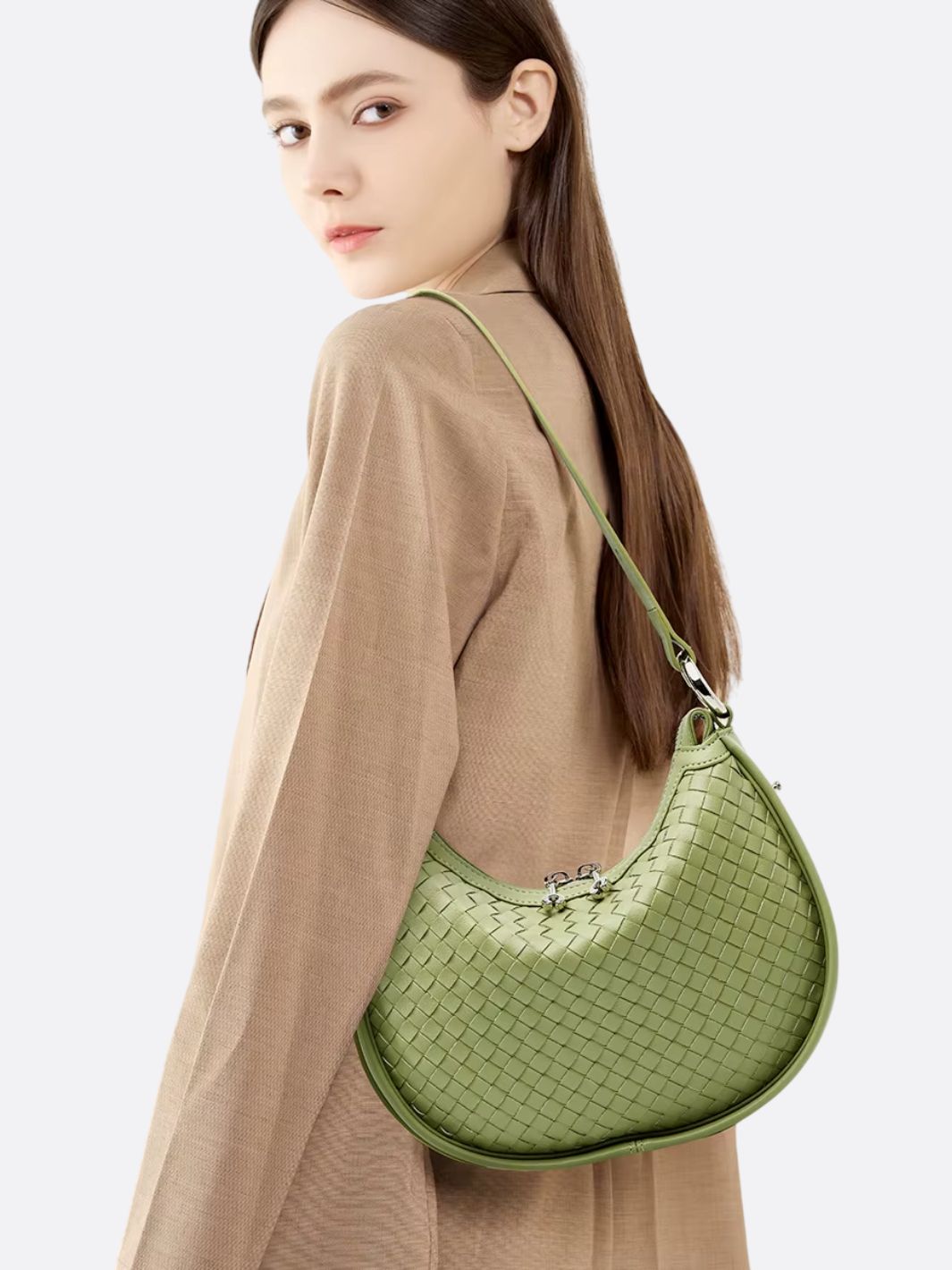 Arden Woven Crescent Bag – Genuine Leather Shoulder Bag