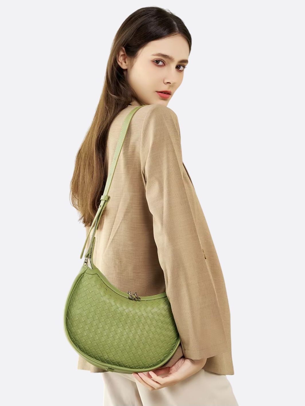 Arden Woven Crescent Bag – Genuine Leather Shoulder Bag