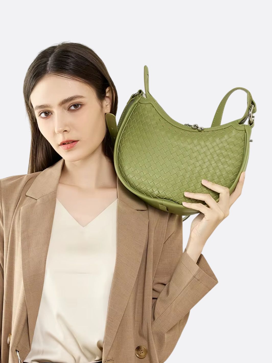 Arden Woven Crescent Bag – Genuine Leather Shoulder Bag