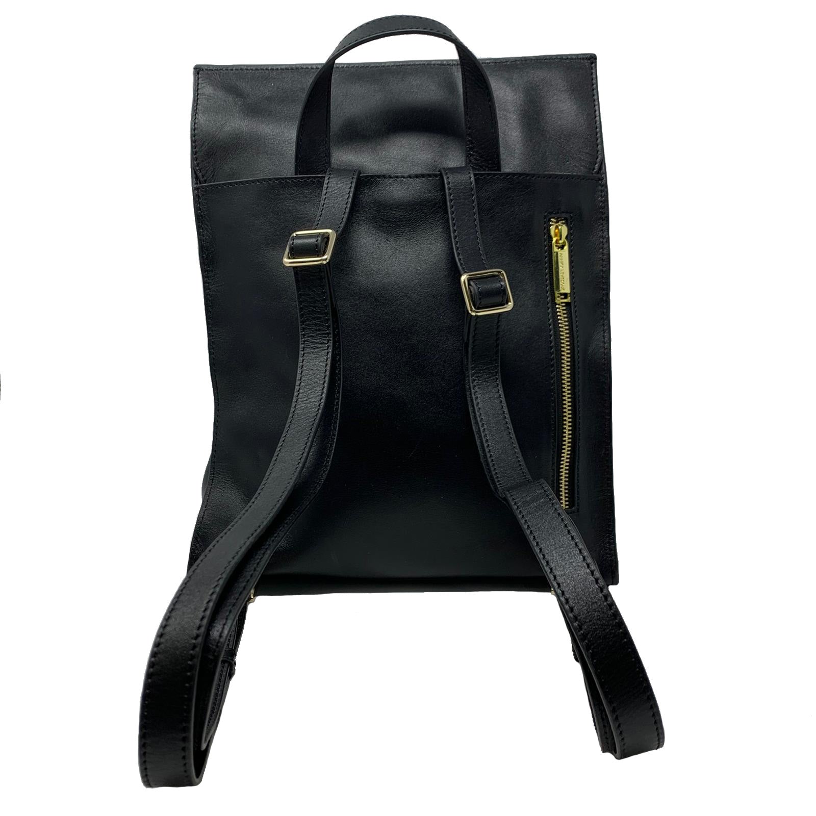 Sac à dos en cuir véritable noir, Antoinette