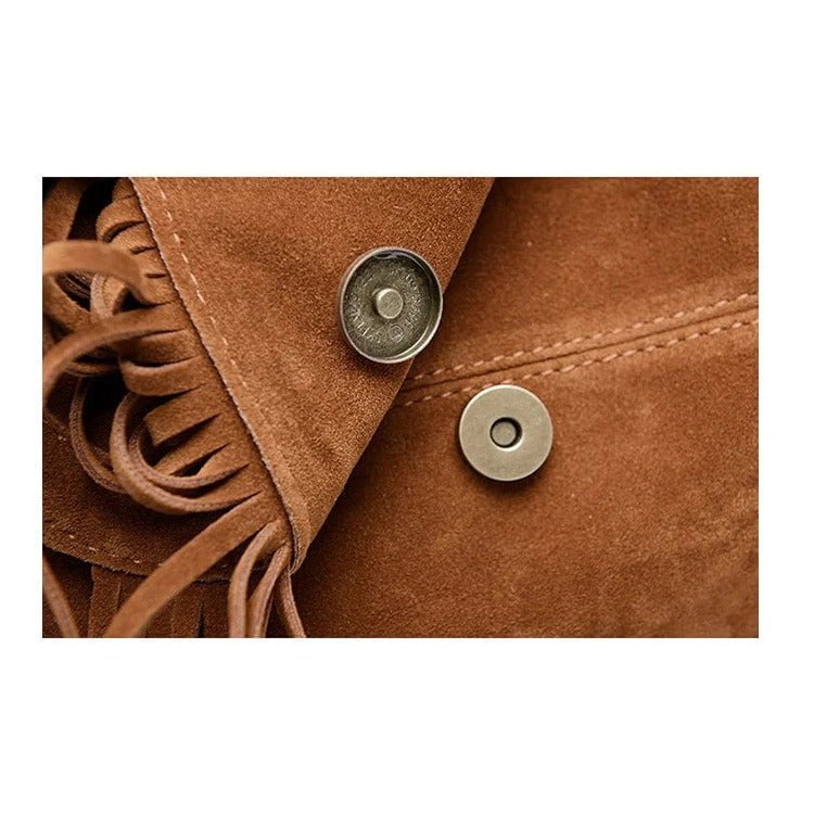 Savannah Fringe Backpack – Suede-Effect Drawstring Rucksack with Boho Tassels